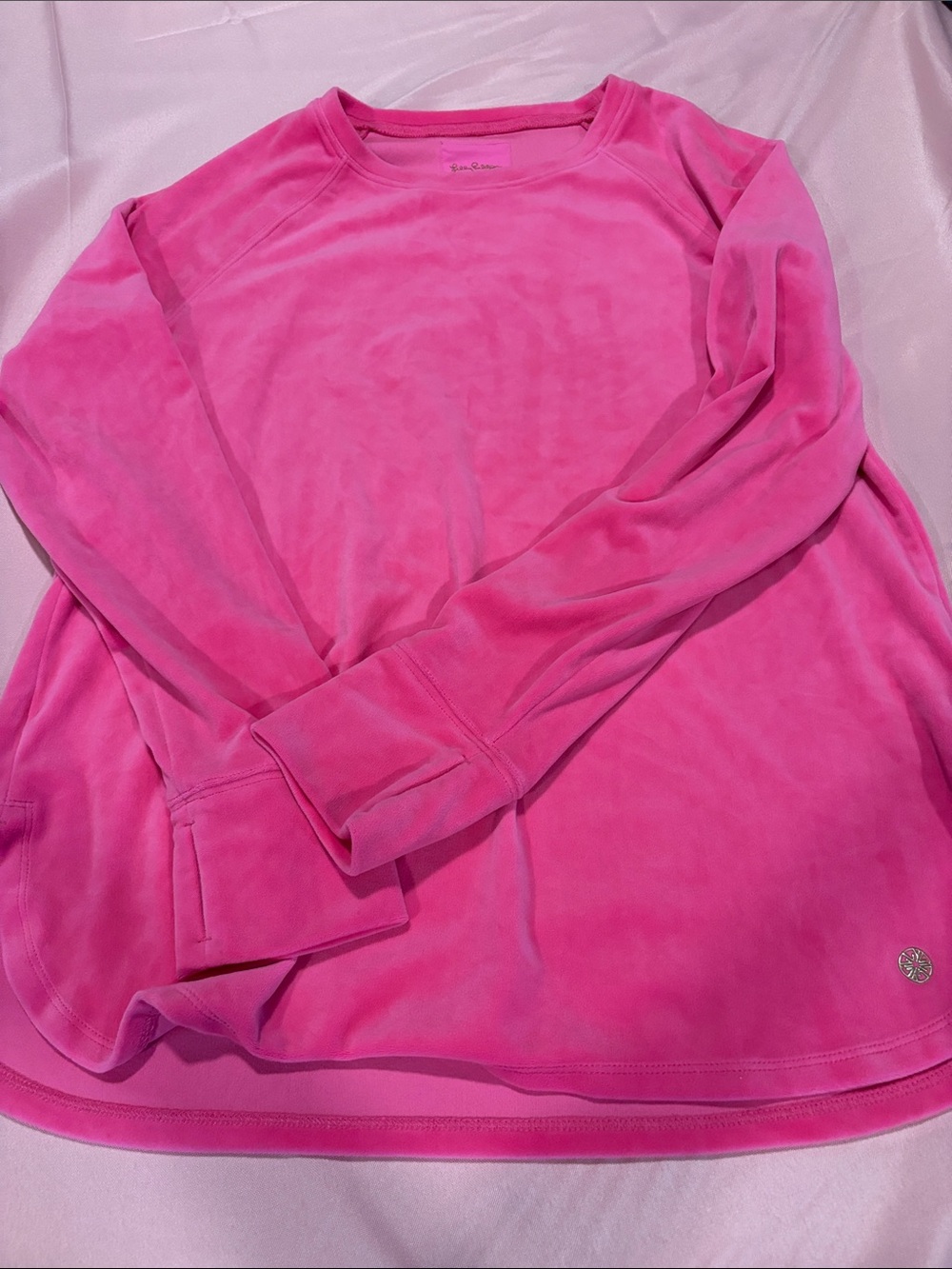 Lilly Pulitzer Luxletic Pink Velour Long Sleeve Top Thumbholes EUC Size L